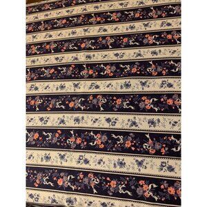 Vintage Floral Stripe Navy and Light Blue Fabric Cotton 1/2 Yard 44" Wide